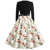 Women's Casual Vintage V-Neck Long Sleeve Dress with Christmas Print
