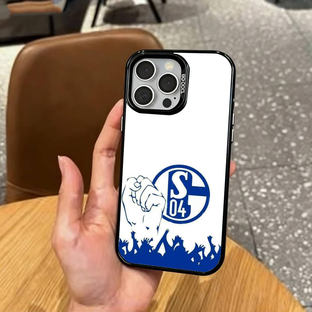 Klassische S-Schalke-es 04 P-Muster Handyhülle Für iPhone17,16,15,14,13,12,11 Plus,Pro Max Farbige Silberbeschichtete Innenabdeckung