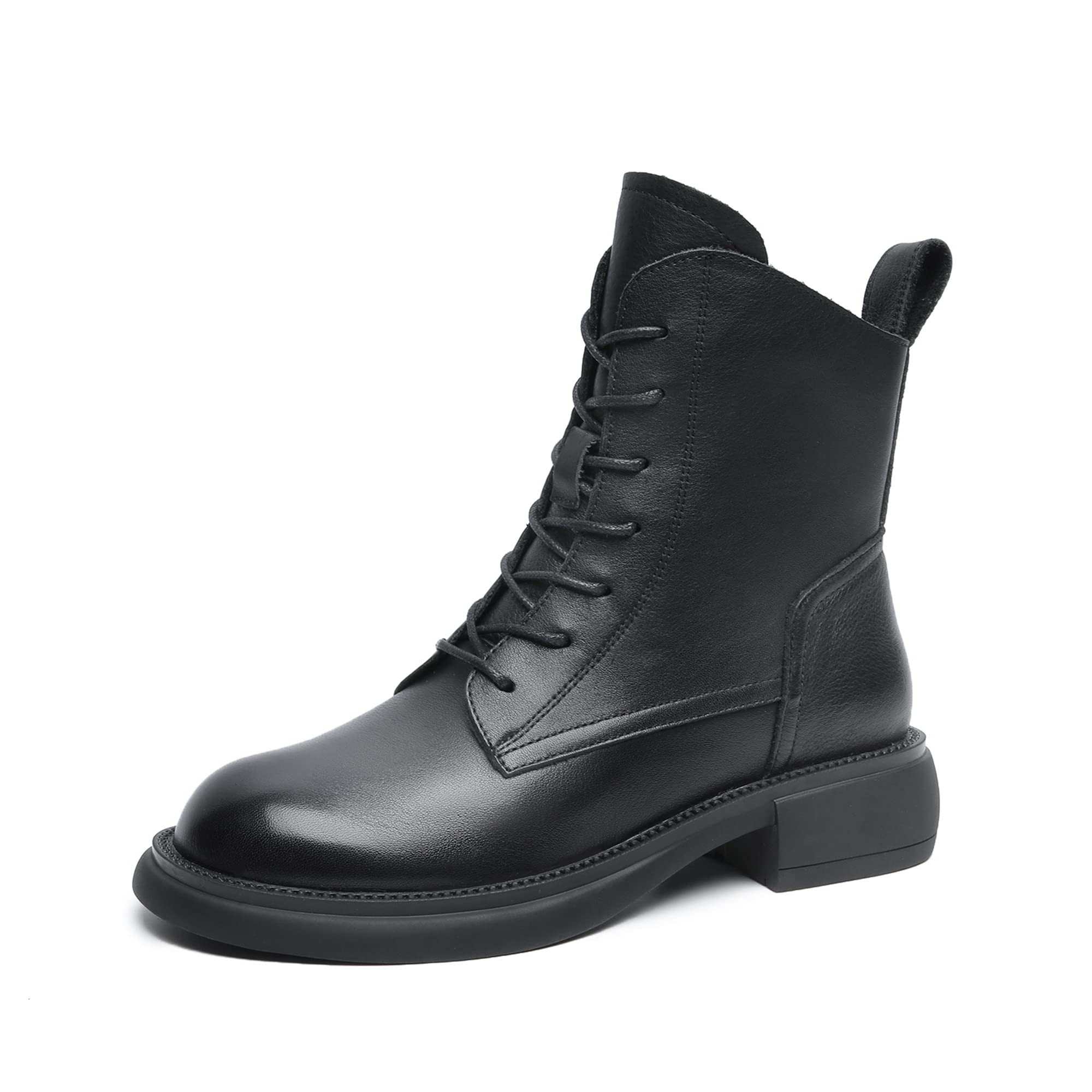 ZUYEE Genuine Leather Low Side Short Easy to Walk Size Women s Lace-Up Boots Heel Zip Boots Soft Casual in Black 235cm чёрный 9750₽