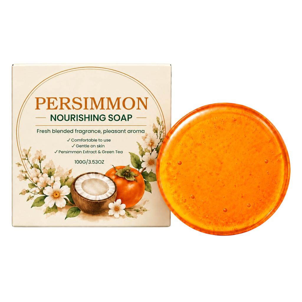 100g Persimmon Nourishing Cleansing Soap, Rich Foam Refreshing Fragrance Body Soap, Full Body Use Soap Without Tight Feeling After Washing