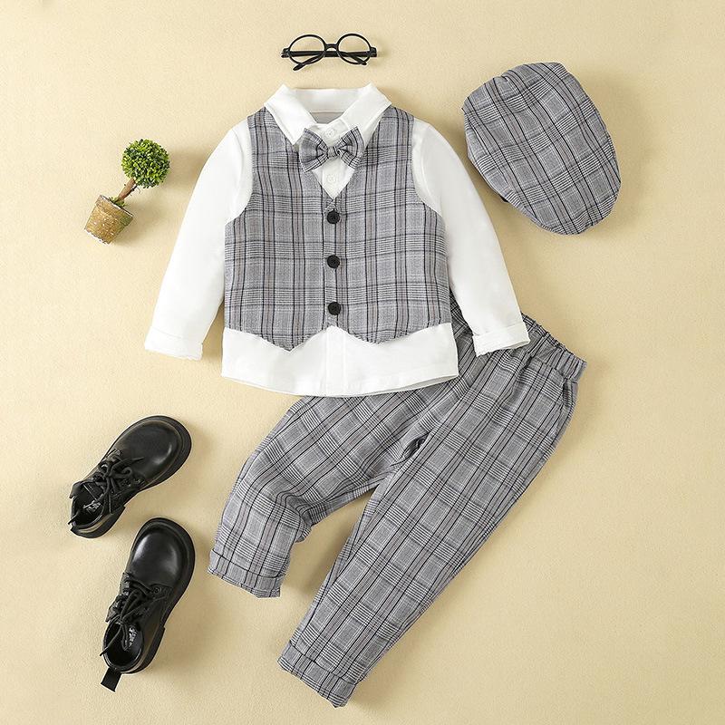 Spring/Autumn Boys' Formal Vest Set: Flower Boy Host Outfit, Children's Performance Suit, 1-Year-Old's Costume