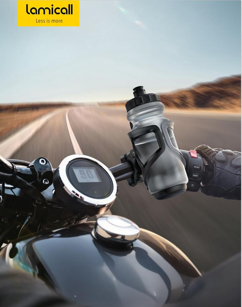 Lamicall Adjustable Bike Drink Motorcycle Bottle Bicycle Drink Holder Cross Bike Bottle Moped Cup Road Water Bottle Mamachari Tracking Air Tag Black