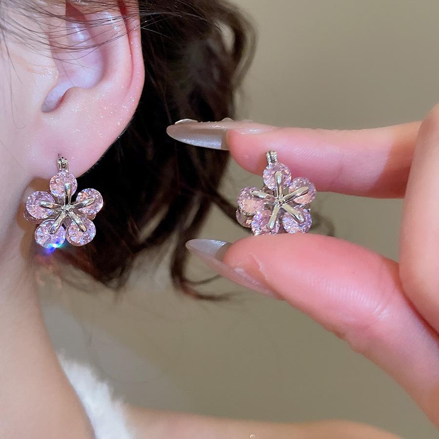 Korean Sweet Zirconia Double-Sided Floral Earrings - Luxury, High-End, Fashionable Jewelry for Women