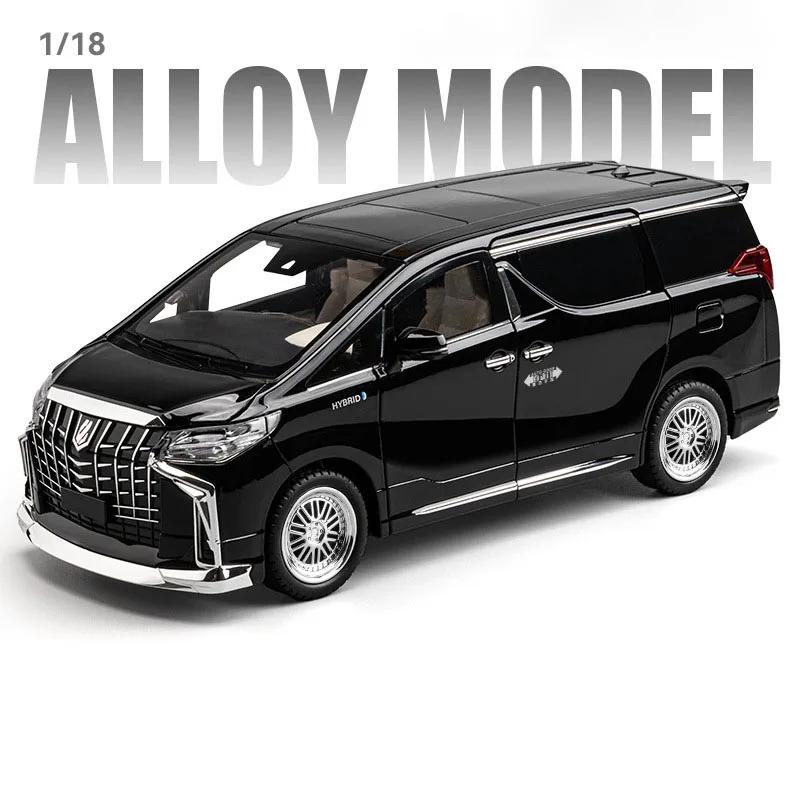 Large Scale 1:18 Alphard Car Model Toy Automatic Door Diecast Metal Sound Light Business Vehicles Decoration for Kids Gifts