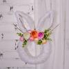 Easter Bunny Wreath for Front Door Yarn Wrap Rabbit Shaped Wreath with Artificial Flowers for Spring Porch Wall Window Indoor Outdoor Decor