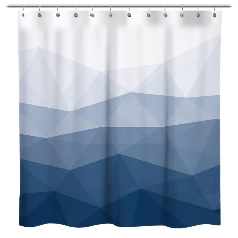 Quick Install Bathroom Curtain with 12pcs Hook Geometric Print Fabric Waterproof Shower Curtain 70.87x70.87Inches