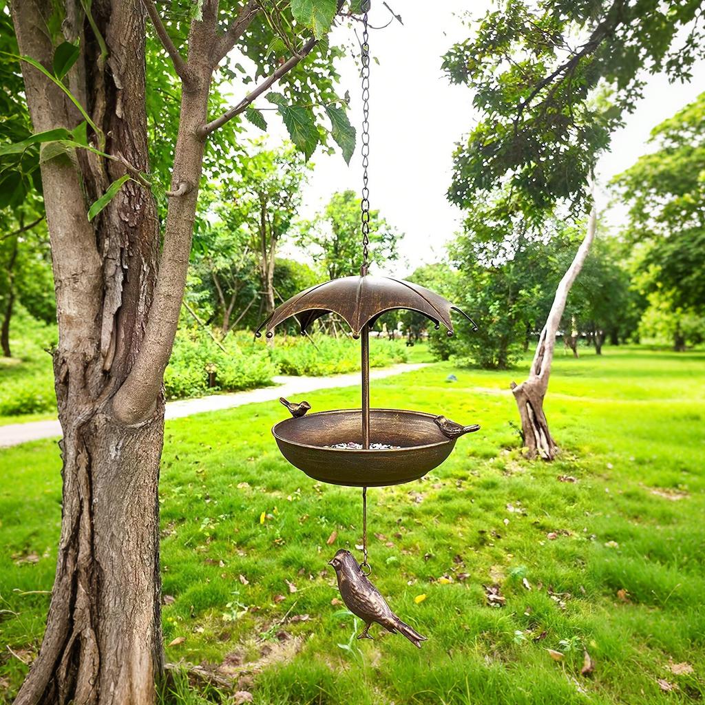 Outdoor Metal Bird Feeder Hanging Squirrel Proof Wild Bird Food Station with Waterproof Roof