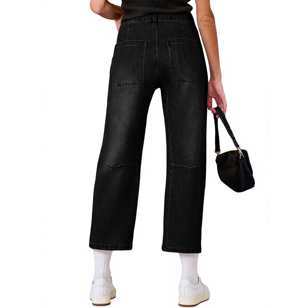 Women's High Waist Washed Women's Jeans Fashionable Versatile Straight Leg Pants