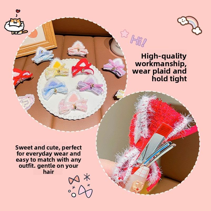 Cute Baby Cat Ear Bow Hair Clips - Winter New Plush 3D Hair Accessories for Kids, Soft & Gentle on Hair, Adorable Bangs Clips