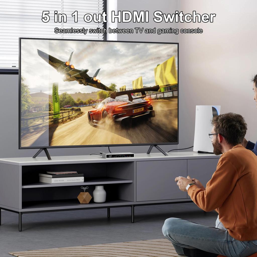 8K Switcher 5 Inputs 1 Output HDMI Selector HDMI Switcher with Remote Control 48Gbps HDCP To Work with HDMI2.1 8K@60Hz/4K@120Hz HDMI2.1 2.3 [Confirmed