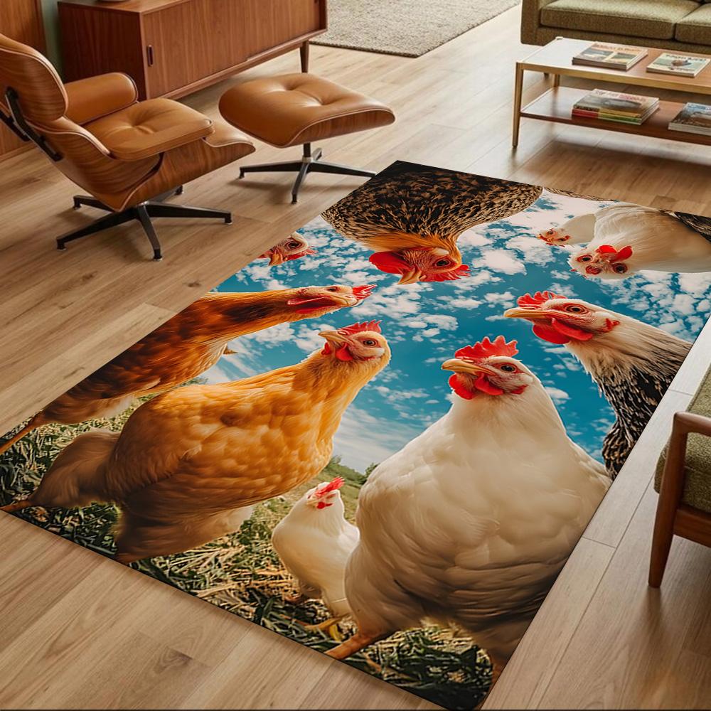 Chickens By The Wooden Fence Non-Slip Home Carpet Design for Office Decor Living Room Gift