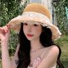 Lace flower straw hat women's summer sunshade sunscreen hat seaside beach sun hat big brim showing face small bucket hat