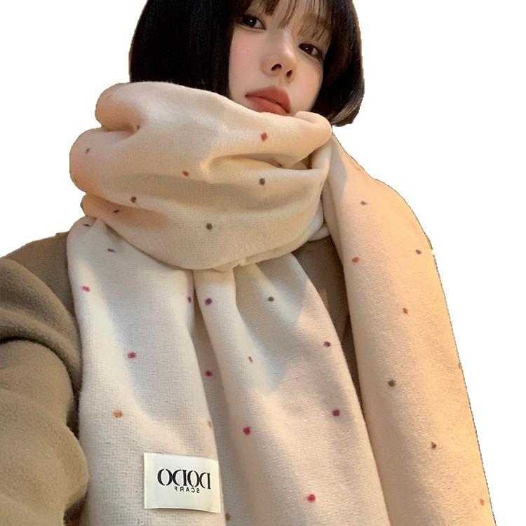 Color dot knitted scarf women's year autumn and winter Korean atmosphere outer shawl dual-purpose neck protection scarf