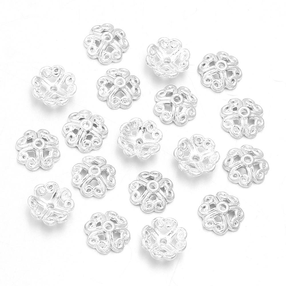 100pcs 8mm Alloy Hollow Out Flower Bead Caps Metal Spacer Beads Flower Tray For Jewelry Making DIY Necklace Bracelet Accessories