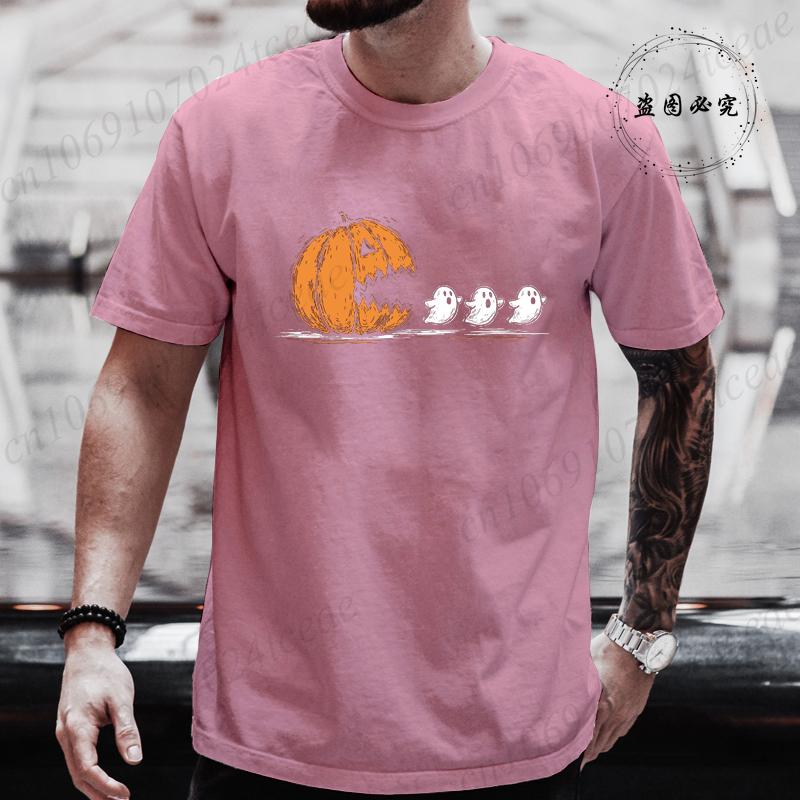 Summer Unisexs Tshirt Casual Funny Halloween Pumpkin Eat Ghost Print Unisex Tshirt Oneck Tops For Unisex Short Sleeve Male Tee Shirt