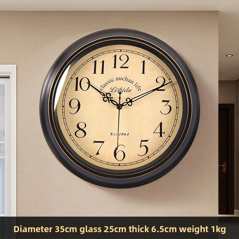 

Retro Wall Clock Living Room Light Luxury Solid Wood Clock Bedroom Silent Round Wall Watch Entrance Decoration Accessories