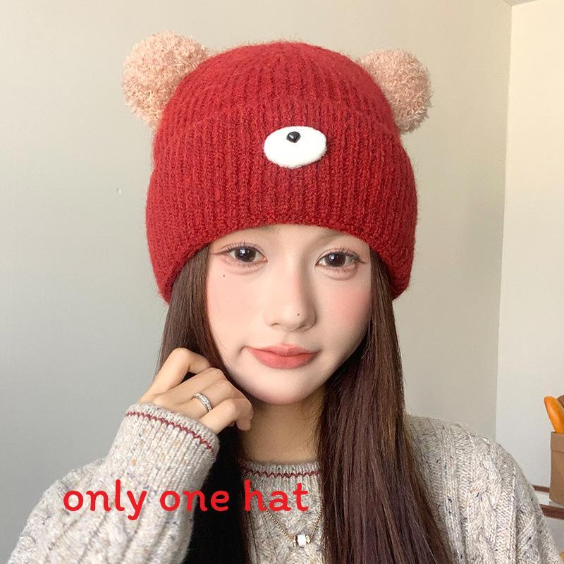 

Panda Knit Beanie Hat For Women Kids Warm Winter No Brim Casual Fashion Red Wool