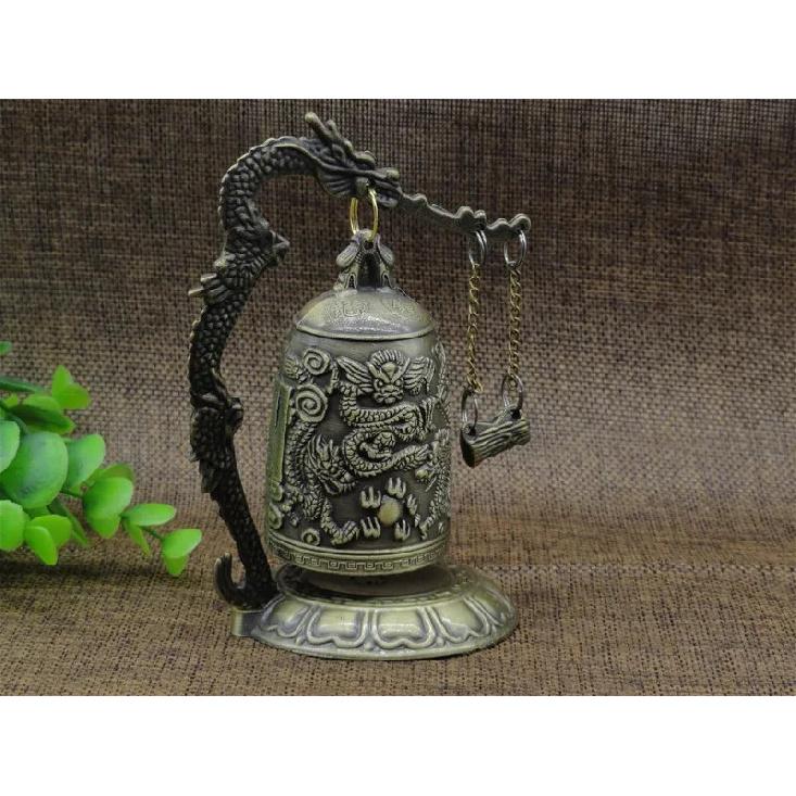 1Pc New Hot Selling Good Luck Feng Shui Ornament Home Decor Figurines Metal Bell Carved Dragon Buddhist Clock Home Decor Supply