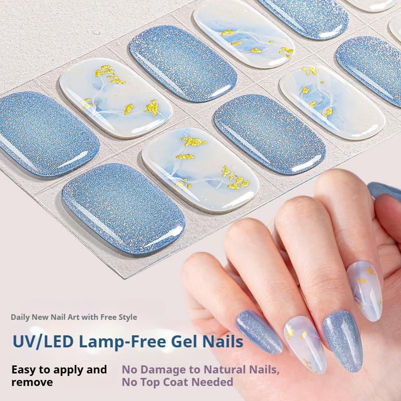 New Cat Eye No-Baking Gel Nail Stickers 3D Hot Stamping Ombre Shining Starry Sky NO UV Nail Stickers