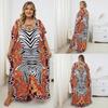 European-American Rayon Print Plus Size Beach Cover-Up Dress & Long Robe