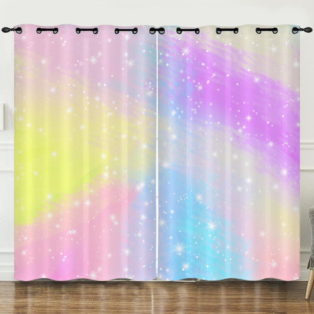 Curtain Gradual Change Smudge Blinds 3D Digital Printing Curtain Blackout Punching