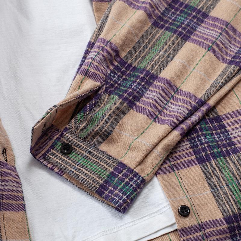 2024 våren Rutade skjortor Dam Topp och blusar Långärmad Oversized Dam Casual Blusas Pocket Lös Kvinnlig Rutig Skjorta Lila