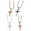 Gorgeous Gemstones Inlaid Crucifix Pendant Necklace Retro Punk Style Clavicle Chain For Comfortable Daily Use