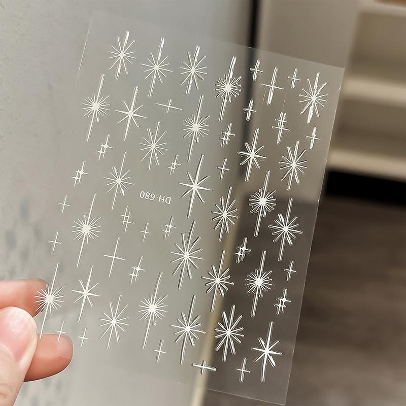 

Звездные сияющие наклейки для ногтей, самоклеящиеся 3D-наклейки для ногтей, дизайн линий, принадлежности для ногтей для самостоятельного маникюра, декора белый