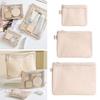 Beige Storage Bag Mesh Material Mesh Storage Pouch Portable Mesh Cosmetic Bag Sundries Storage