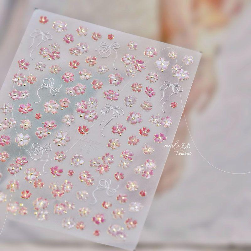 

Gilding Edge Pink Cherry Blossom Nail Sticker Relief 5D New Arrival 3 Dstereo Ins Japanese Style Florals Nail Sticker Decoration Pink Sakura 780