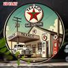 D Flat Texaco Round Aluminum Sign Gas Station Round Aluminum Sign Wall Decoration Sign for Home Garage Restaurant and Cafe