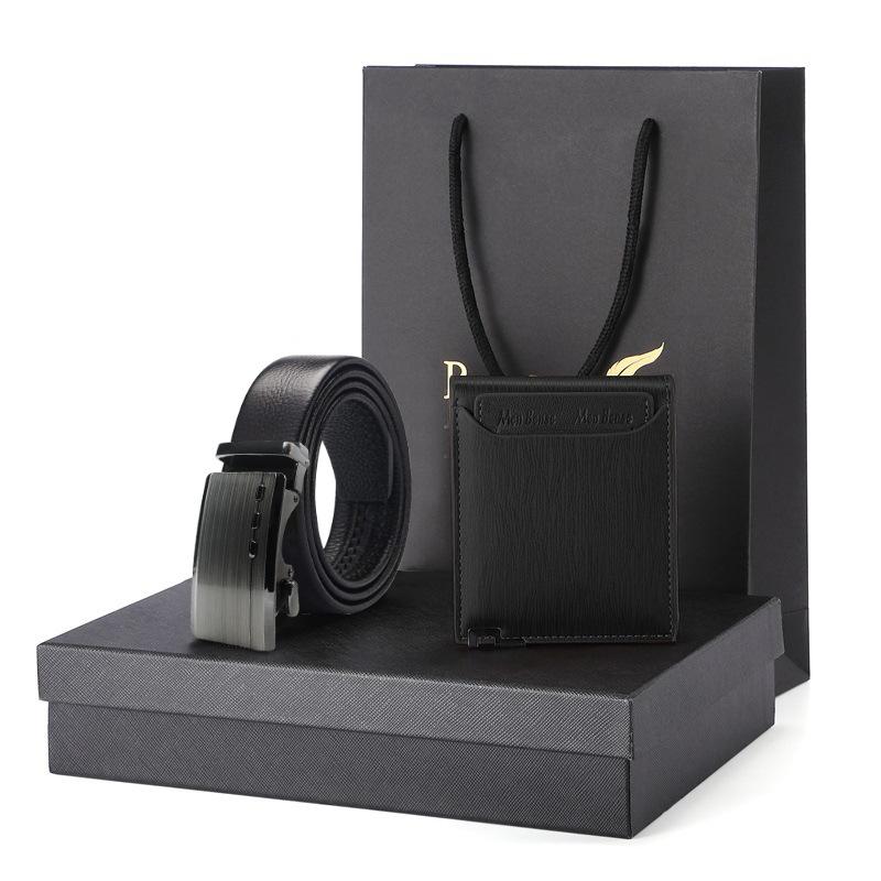 lack pig intestine belt belt wallet gift set gift box men's genuine leather short cowhide wallet men's belt