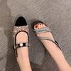 Fashion Women Ballet Flats Fall Low Heel Pumps Knitted Mary Jane Shoes New Design Rhinestone Buckle Flat Shoes Mary Jane Buckle Low-heel