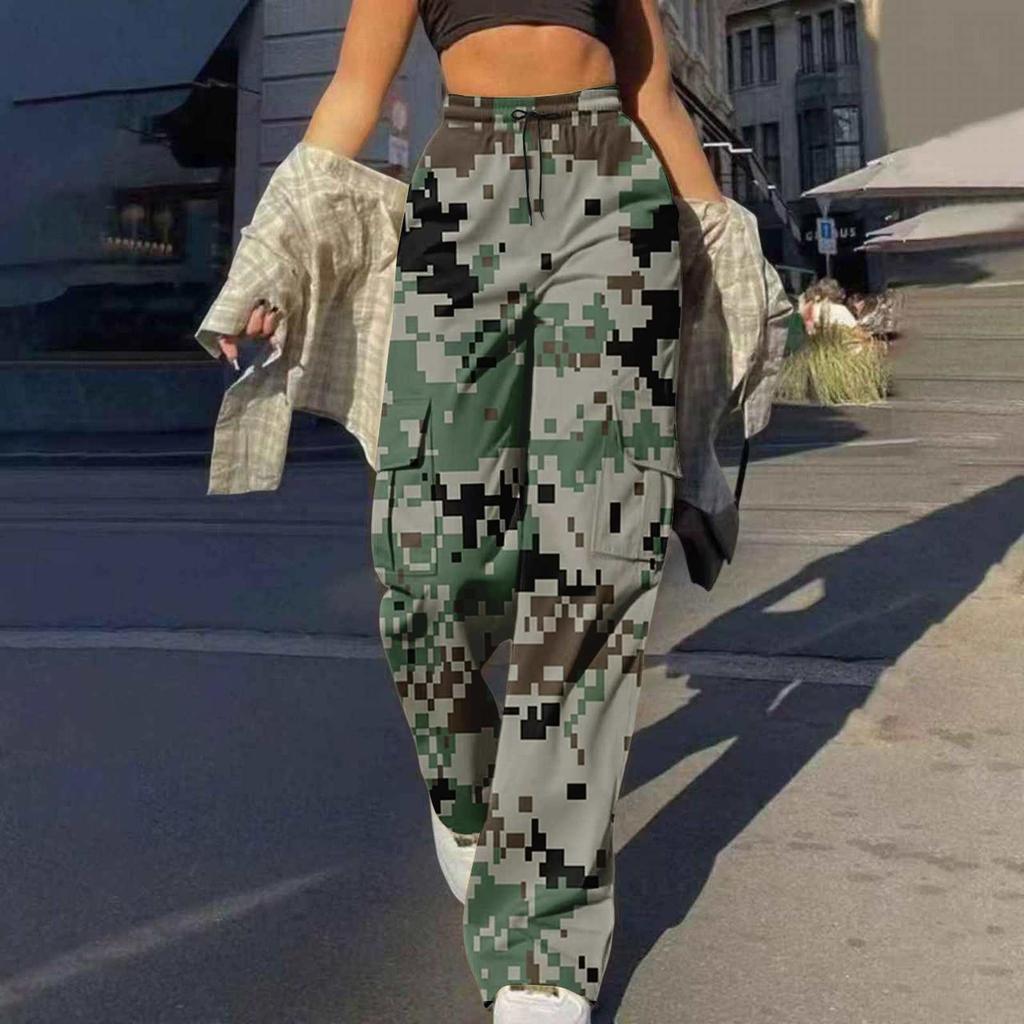 Trendy Uformell Streetwear for kvinner Baggy Cargo-bukser med lommer Bukser med brede ben Løse kjeledresser Lange bukser