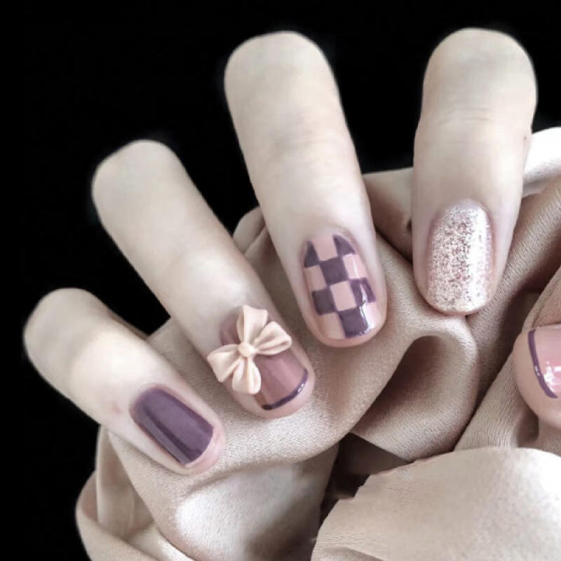 Purple Check Cubic Nail Tips [24tips] Z171