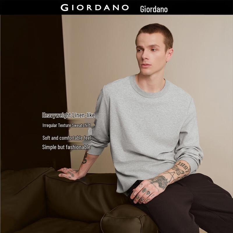 Giordano Men s Textured Loose Fit Round Neck Pullover Sweatshirt M