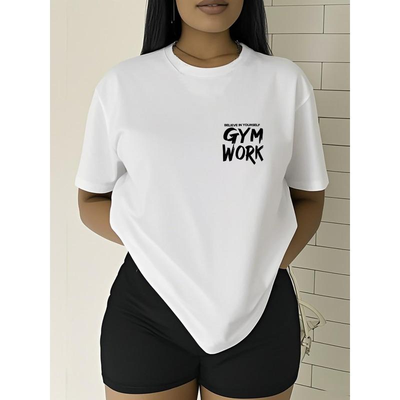 Plus-Size Women'S T-Shirt with a 'Believe in Yourself' Design, Featuring a Double-Sided Print for a Stylish And Comfortable Summer Look