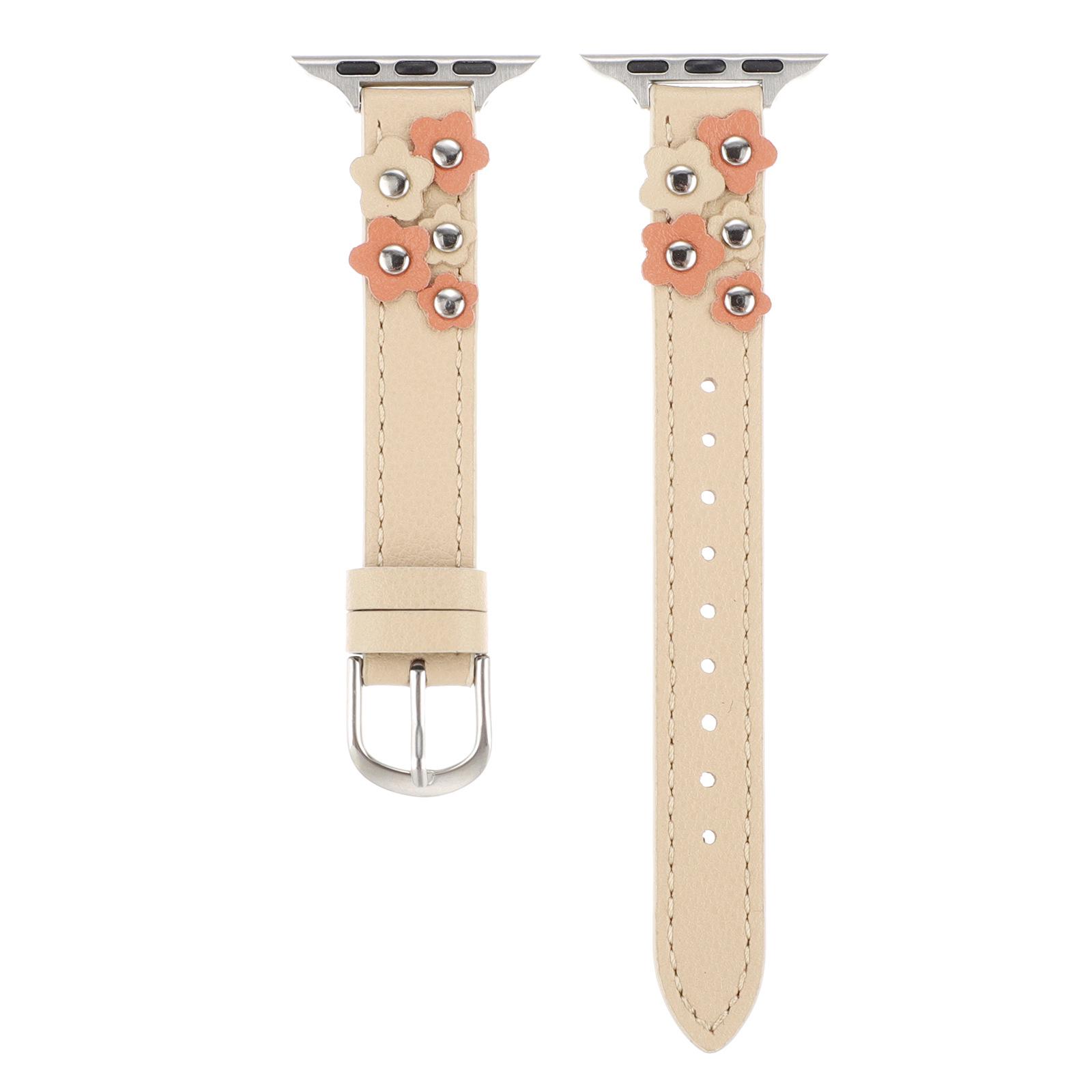 

Nail Flower Leather Strap for Apple Watch iWatch Series 5-9/SE 38/40/41mm бежевий