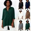 Women's Turn Down Collar Long Sleeve Oversized Shirt Loose Fit Elegant Commuter Solid Polyester Blouse 2026 Summer Casual Pocket Tunic Top