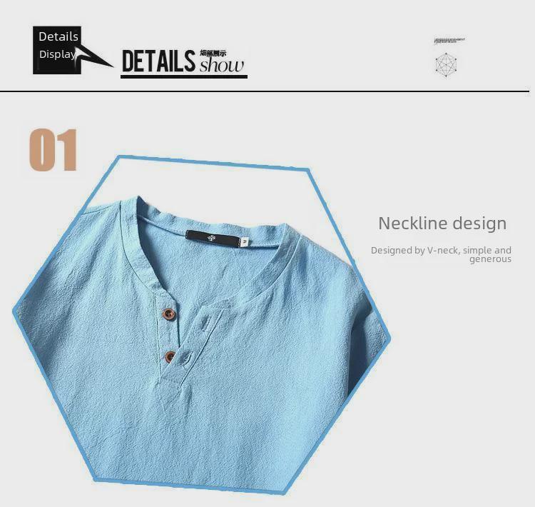 Tricou de in cu gât în V, cu croială largă pentru bărbați – Mâneci scurte, Culoare uni, Mărime mare