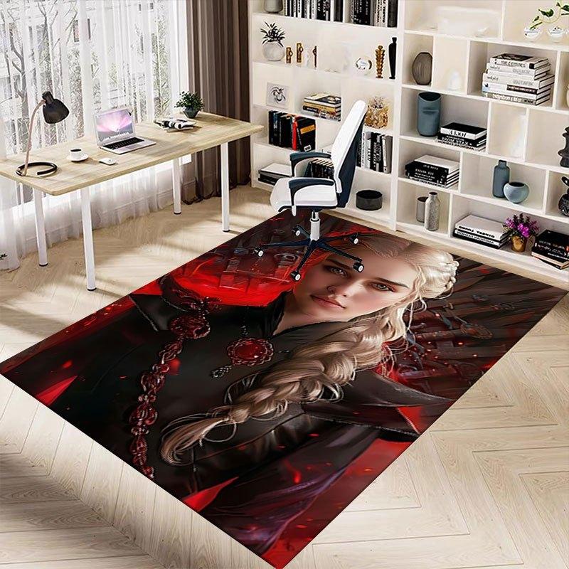 1pc Fire and Blood Office Carpet Chair Mats, Home Decor Mat Fantasy Theme Mat Durable Mat, Dragon Decor,Suitable for Fantasy Theme Lovers