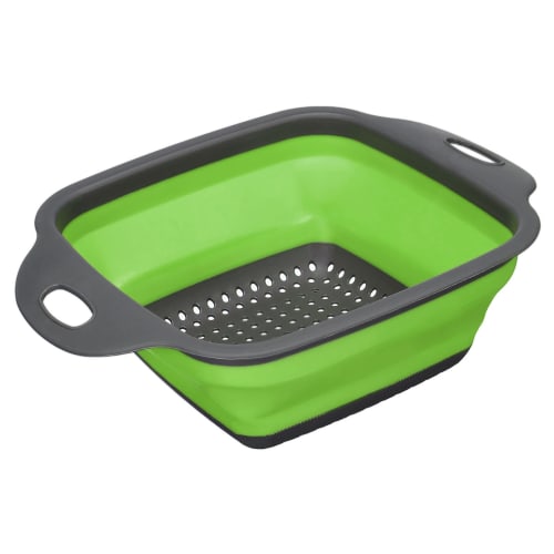 

uxcell Folding Colander, Silicone Square, Foldable Strainer with Handle, Space-Saving, for Pasta, Vegetables, and Fruit, Green, Small