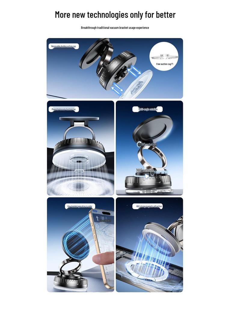 Vacuum Car Phone Holder: Foldable Magnetic Dashboard Mount for Navigation