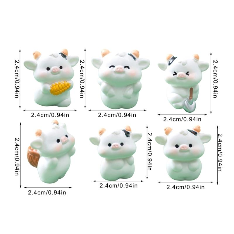 Cartoon Cow Figure Mini Miniatures Animal Garden Terrarium Resin Decorations Stakes Craft Landscaping Sculpture