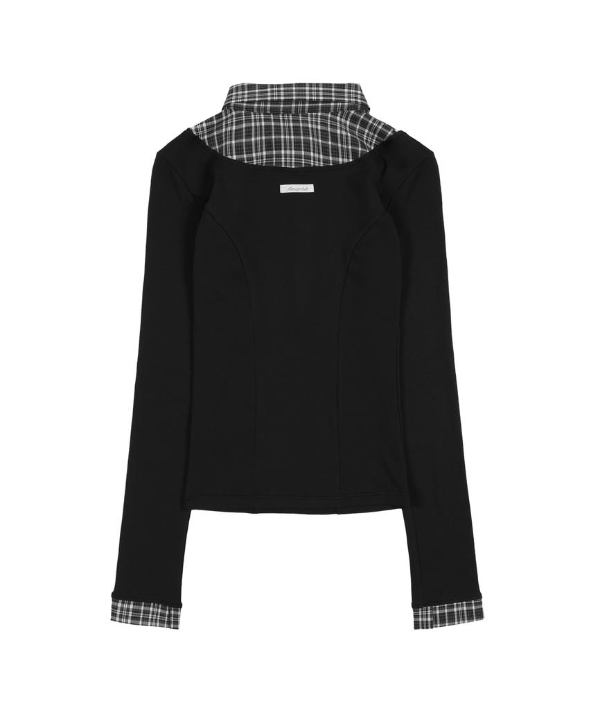 FANCY CLUB Layered Long Sleeve Shirt (Black) F25Zb023