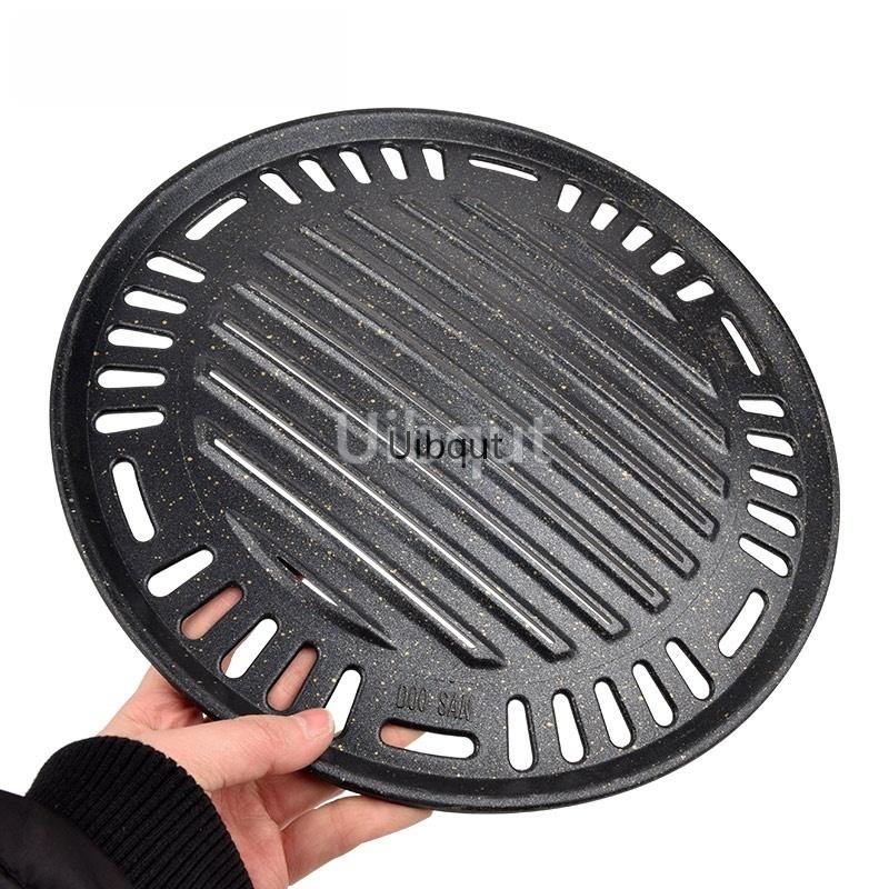 Stainl Steel Non-sti BBQ Net Tray Round Plate Pan Restaurant Round Fried Meat Korean Bbq Grill Grille Barbecue Korean Grill Pan
