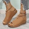 Mode Peeptoe Mittelhohe Absätze Sandalen Damen Sommer 2025 Mode Knöchelriemen Plateau Sandalen Frau Leichte Keilabsatz Strandschuhe Sandalen