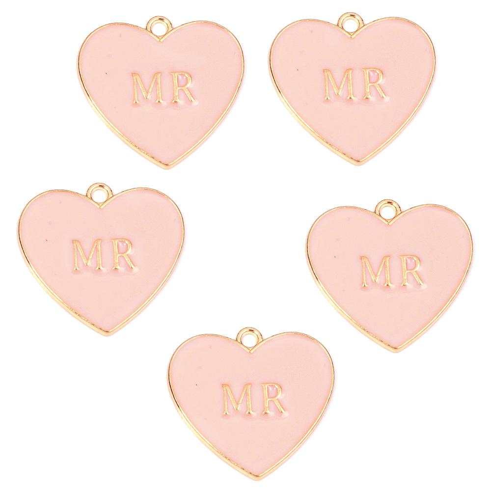 5pcs Alloy Heart Enamel Charms Colorful Romantic Letter Charms Pendant For Valentine's Day DIY Jewelry Making Necklace Bracelets