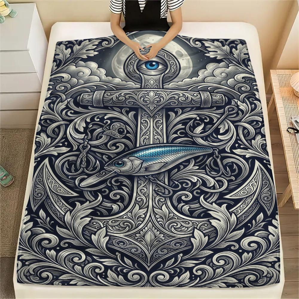 1PC Fish hook  Print FlAannel Blanket, High quality Comfortable for All Seasons, Home Decor, Warmth and Comfort