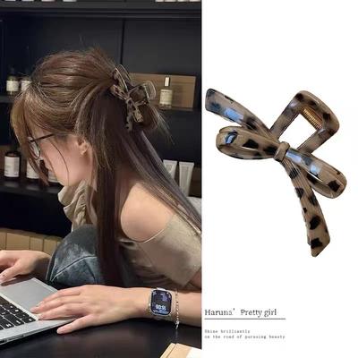 Korean Leopard Print Bow Clip Women's High-end Half-tied Shark Clip Oversized Hair Clip Temperament Headwear Hair Clip
